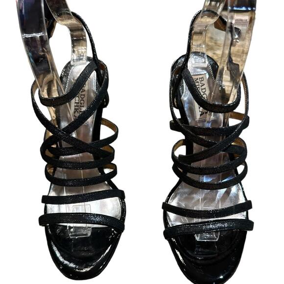 Badgley Mischka Black Patent Leather and Silver Strappy High Heels in a Womens 6 - Picture 2 of 8